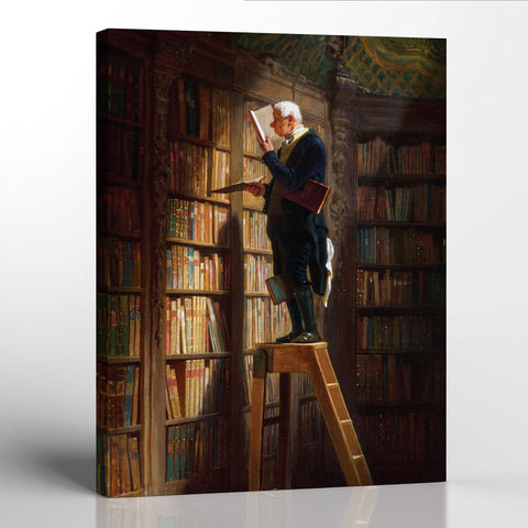Fine Art Oil Paintings, Library Art, The Bookworm by Carl Spitzweg Canvas Print, Library Painting Fine Art, Ready To Hang for Living Room Home Wall Decor, C2412