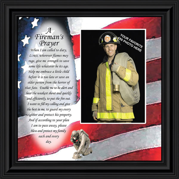 Firefighter Gifts for Men and Women, Fire Academy Graduation Gift, Fire Fighter Gifts or Firehouse Decor, A Fireman's Prayer Framed Wall Art for Home or Fire Station, 6348