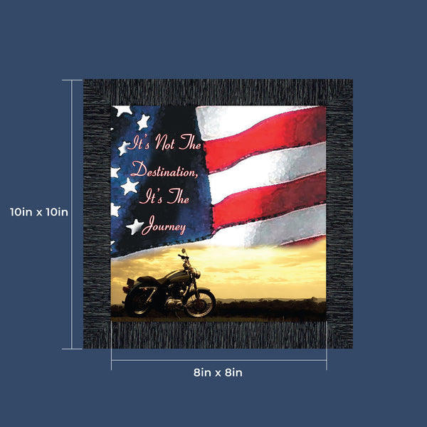 Harley Davidson Gifts for Men and Women, Patriotic Harley Accessories, Harley Davidson Wedding Gifts, Sunset American Flag for Harley Riders, "It's Not the Destination" Unique Motorcycle Decor, 8552