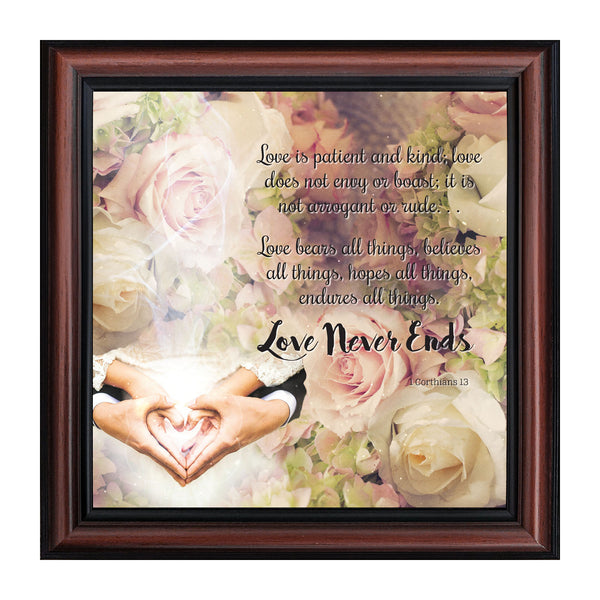 Love Wall Decor for Couples, Christian Wall Decor for Wedding Gifts, Love Never Fails Wall Decor, 1 Corinthians 13 Wall Art, Love is Patient Love is Kind Wall Art, Love Quotes Framed Wall Art, 10x10 8660