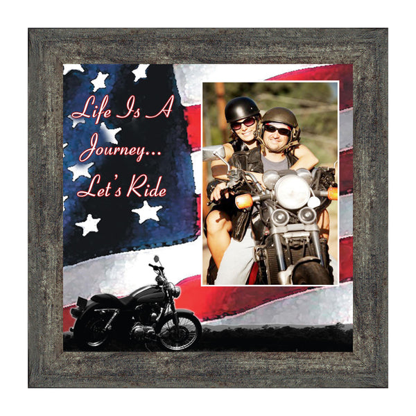 Harley Davidson Gifts for Men and Women, Patriotic Harley Accessories, Harley Davidson Wedding Gifts, American Flag for Harley Riders, "It's Not the Destination" Unique Motorcycle Wall Decor, 9751