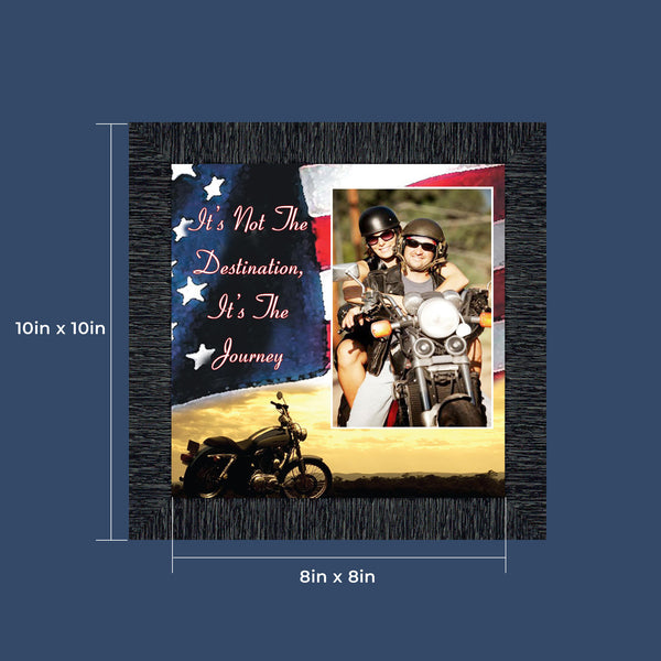 Harley Davidson Gifts for Men and Women, Patriotic Harley Accessories, Harley Davidson Wedding Gifts, Sunset American Flag for Harley Riders, "It's Not the Destination" Unique Motorcycle Decor, 9752