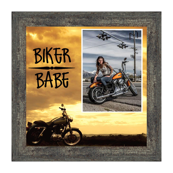 Classic Motorcycle "Biker Babe" Sunset with Personalized Picture Frame, 10X10 9772
