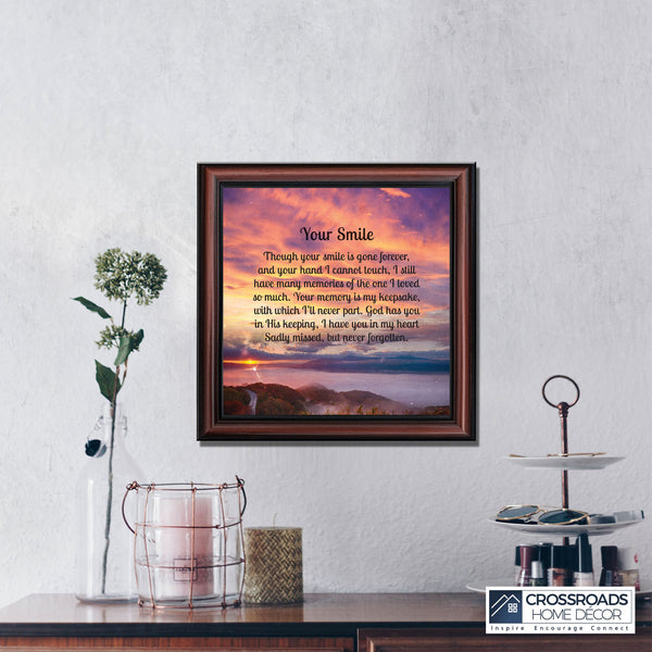 Sympathy Gift Picture Frames In Memory of Loved One, Memorial Gifts to Add to Your Sympathy Gift Baskets or Condolence Card, Loss of Father Gift, Bereavement Gifts, "Your Smile" Framed Poem, 6351