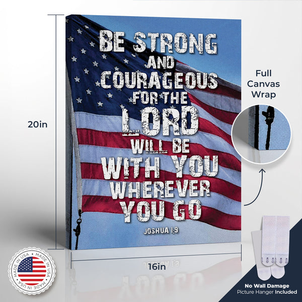 Strong and Courageous Joshua 1 9 Canvas Print, Christian Room Decor, Be Strong Poster, Courageous Sign, Ready To Hang for Living Room Home Wall Art, C2101