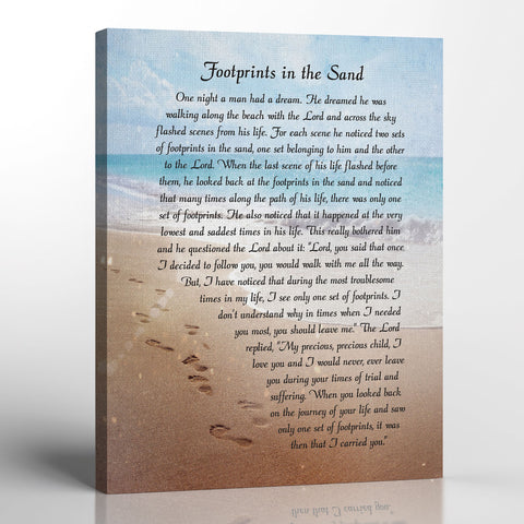 Footprints in the Sand Wall Decor, Footprints in the Sand Inspirational Wall Art, Beach Decor, Christian Gifts for Men and Women Chrisitan Wall Decor, Canvas Frame, Sympathy Gift C2102