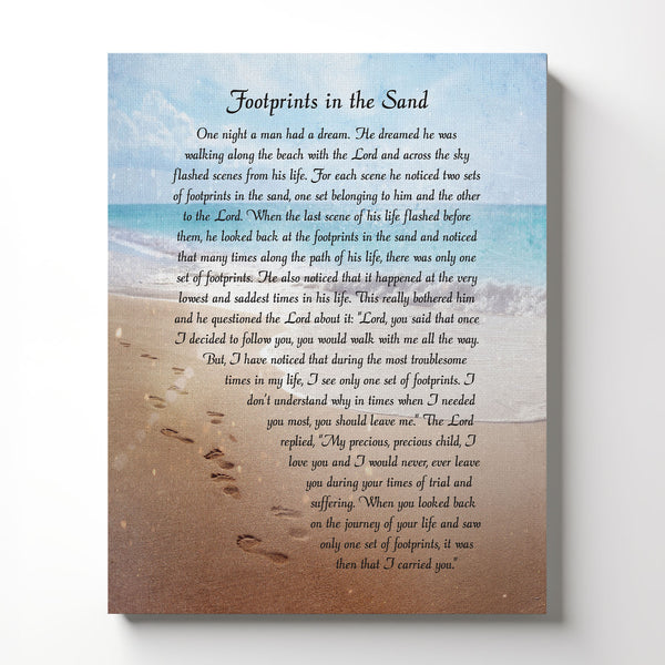 Footprints in the Sand Wall Decor, Footprints in the Sand Inspirational Wall Art, Beach Decor, Christian Gifts for Men and Women Chrisitan Wall Decor, Canvas Frame, Sympathy Gift C2102