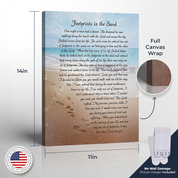 Footprints in the Sand Wall Decor, Footprints in the Sand Inspirational Wall Art, Beach Decor, Christian Gifts for Men and Women Chrisitan Wall Decor, Canvas Frame, Sympathy Gift C2102