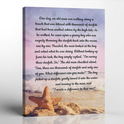 Starfish Story Canvas Frame, Starfish Gifts for Women, Motivational Canvas Art, Inspirational Wall decor for Men, Ready To Hang for Living Room Home Wall Decor, C2106