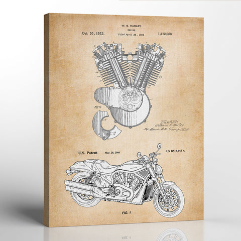 Vintage Harley Davidson Engine and Motorcycle Patent Canvas Frame, Harley Davidson Decor, Harley Davidson Gifts for Men, Motorcycle Art, Motorcycle Picture Frame, Ready To Hang, C2137