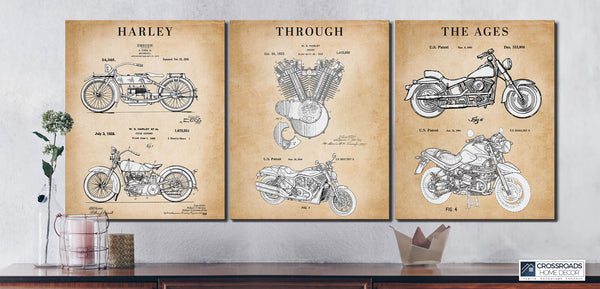 Harley Davidson Patent Canvas Frame, Harley Davidson Gifts for Men, Harley Davidson Gifts for Women, Motorcycle Wall Art,Ready To Hang for Living Room Home Wall Decor, C2139