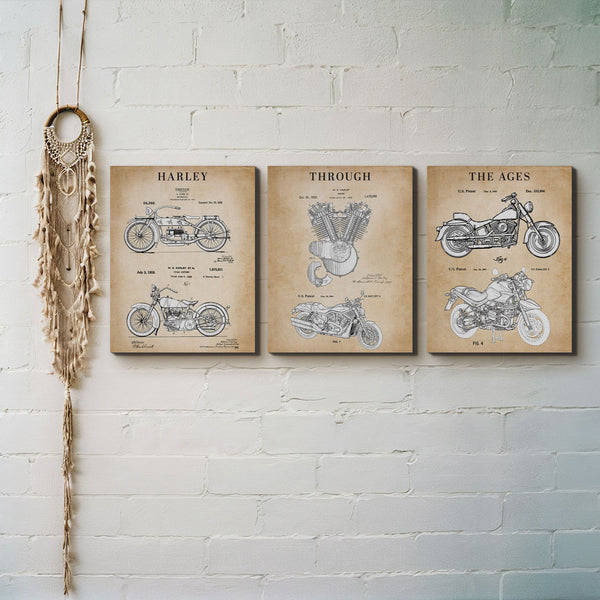 Harley Davidson Patent Canvas Frame, Harley Davidson Gifts for Men, Harley Davidson Gifts for Women, Motorcycle Wall Art,Ready To Hang for Living Room Home Wall Decor, C2139