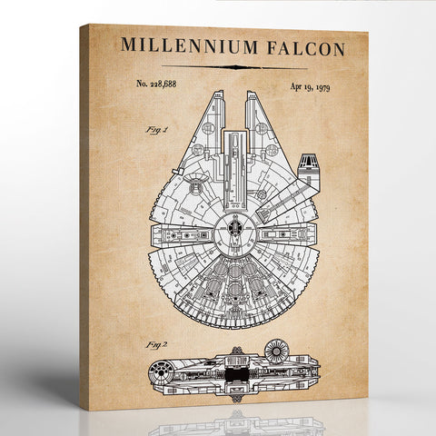 Millennium Falcon Patent Print, Vintage Star Vehicle Prints Wall Art, Vintage Art Wars Canvas Prints, Ready To Hang for Living Room Home Wall Decor, C2155