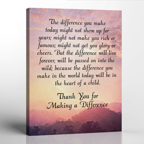 The Difference You Make Canvas Frame, Special Ed Teacher Gifts, Difference Maker, You Make a Difference Gifts, Ready To Hang for Living Room Home Wall Decor, C2180
