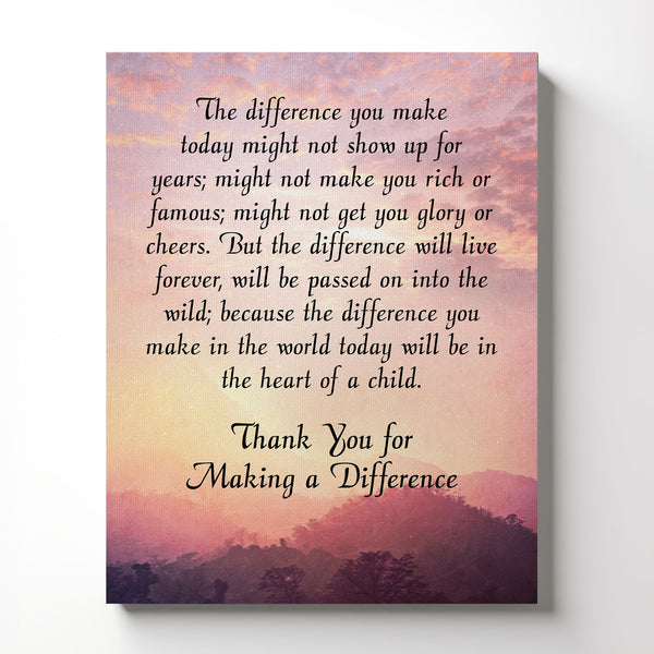 The Difference You Make Canvas Frame, Special Ed Teacher Gifts, Difference Maker, You Make a Difference Gifts, Ready To Hang for Living Room Home Wall Decor, C2180