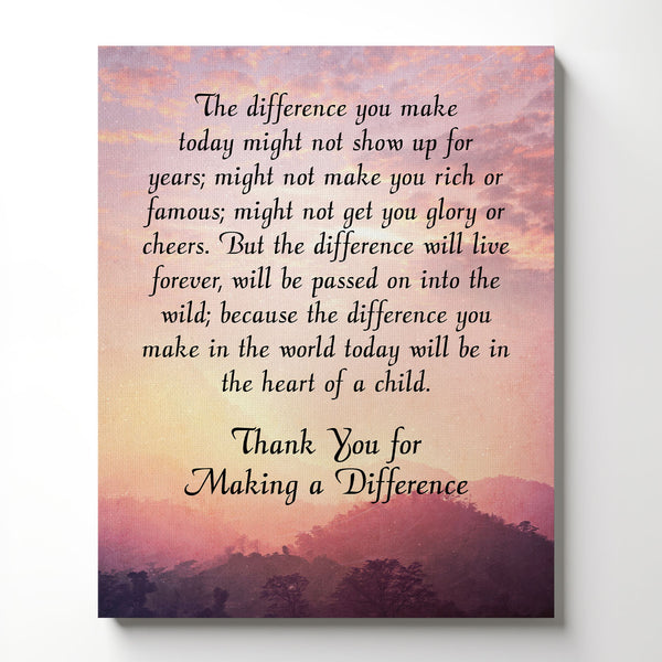 The Difference You Make Canvas Frame, Special Ed Teacher Gifts, Difference Maker, You Make a Difference Gifts, Ready To Hang for Living Room Home Wall Decor, C2180