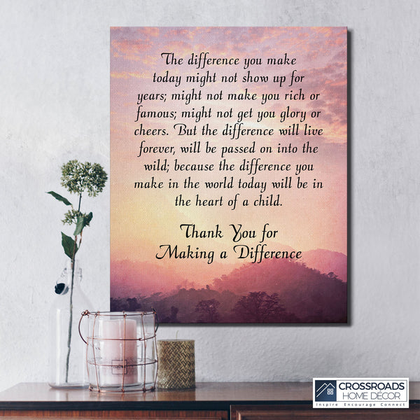 The Difference You Make Canvas Frame, Special Ed Teacher Gifts, Difference Maker, You Make a Difference Gifts, Ready To Hang for Living Room Home Wall Decor, C2180