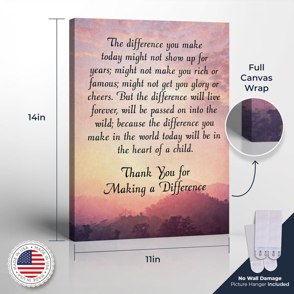 The Difference You Make Canvas Frame, Special Ed Teacher Gifts, Difference Maker, You Make a Difference Gifts, Ready To Hang for Living Room Home Wall Decor, C2180