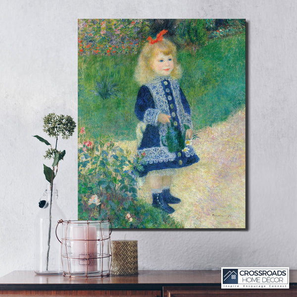Colorful Decor, Cute Wall Art, Vintage Nursery Decor, Girl with Watering Can by Pierre Auguste Renoir, Ready To Hang for Living Room Home Wall Decor, C2406