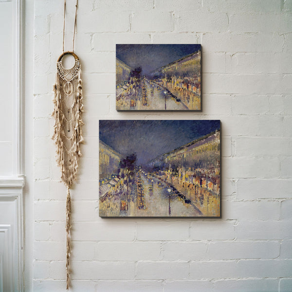 Impressionist Wall Art, Boulevard Poster, Fine Art Prints, The Boulevard Montmartre at Night by Camille Pissaro, Ready To Hang for Living Room Home Wall Decor, C2408