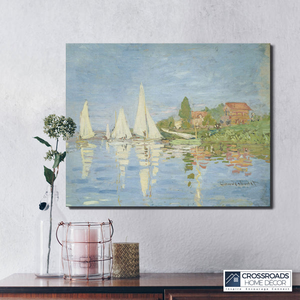 Famous Paintings Wall Art, Famous Art Prints, Monet Canvas Wall Art, Regattas at Argenteuil Canvas Print, Ready To Hang for Living Room Home Wall Decor, C2416