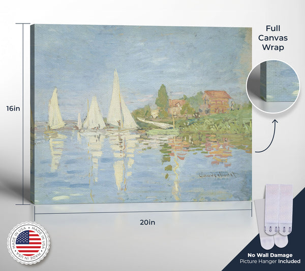 Famous Paintings Wall Art, Famous Art Prints, Monet Canvas Wall Art, Regattas at Argenteuil Canvas Print, Ready To Hang for Living Room Home Wall Decor, C2416