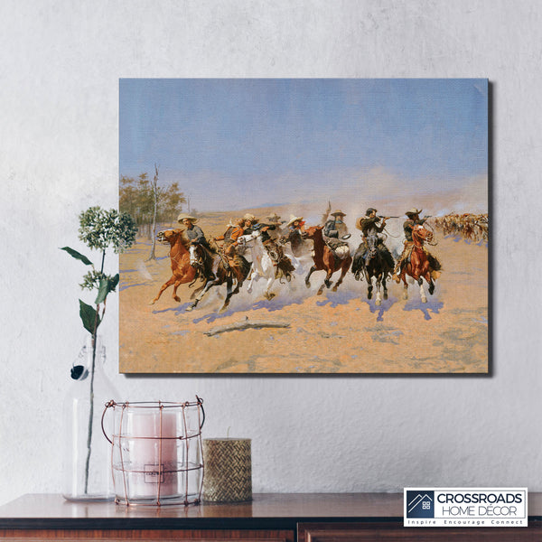 Cowboy Decor, Dash To The Timbers by Frederic Remington Canvas Print, Wester Wall Art, Western Art Cowboy Wall Decor, Ready To Hang for Living Room Home Wall Decor, C2425