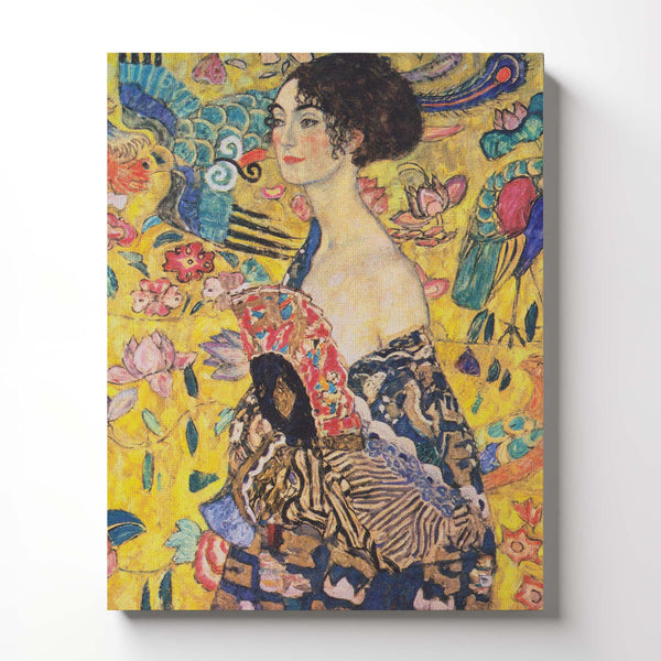 Fine Art Prints, Klimt Wall Art, Gustave Klimt Prints, Lady With A Fan Canvas Print, Fine Art Oil Paintings, Ready To Hang for Living Room Home Wall Decor, C2429