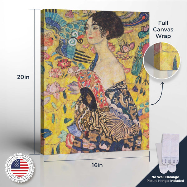 Fine Art Prints, Klimt Wall Art, Gustave Klimt Prints, Lady With A Fan Canvas Print, Fine Art Oil Paintings, Ready To Hang for Living Room Home Wall Decor, C2429