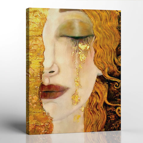 Golden Tears Canvas Frame by Gustav Klimt Wall Art, Ready To Hang for Living Room Home Wall Decor, C2430