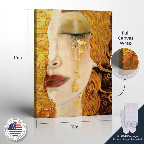 Golden Tears Canvas Frame by Gustav Klimt Wall Art, Ready To Hang for Living Room Home Wall Decor, C2430