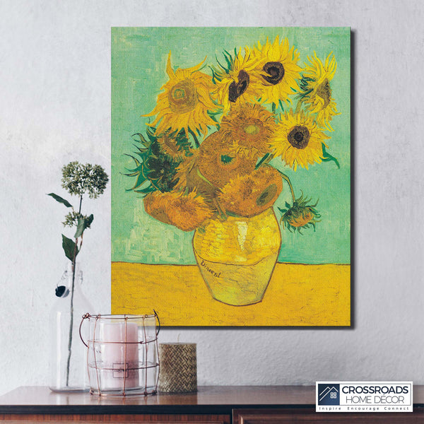 Van Gogh Canvas Wall Art, Twelve Sunflowers Canvas Print, sunflower canvas wall art, Van Gogh sunflowers, Ready To Hang for Living Room Home Wall Decor, C2435