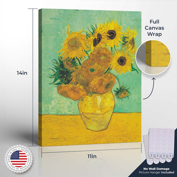 Van Gogh Canvas Wall Art, Twelve Sunflowers Canvas Print, sunflower canvas wall art, Van Gogh sunflowers, Ready To Hang for Living Room Home Wall Decor, C2435