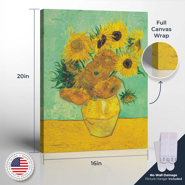 Van Gogh Canvas Wall Art, Twelve Sunflowers Canvas Print, sunflower canvas wall art, Van Gogh sunflowers, Ready To Hang for Living Room Home Wall Decor, C2435