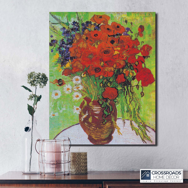 Van Gogh Prints, Red Poppies and Daisies Canvas Print, Famous Paintings Wall Art, Red Poppy Pictures Wall Décor, Van Gogh Canvas Wall Art, Ready To Hang for Living Room Home Wall Art, C2440