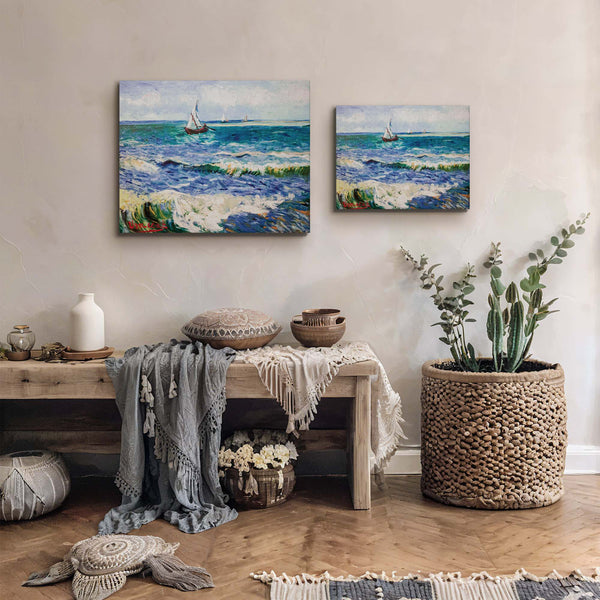 Seascape at Saintes-Maries by Van Gogh Canvas Print, Vicent Van Gog Wall Art, Seascape Wall Art, Seascape Canvas Wall Art, Ready To Hang for Living Room Home Wall Decor, C2449