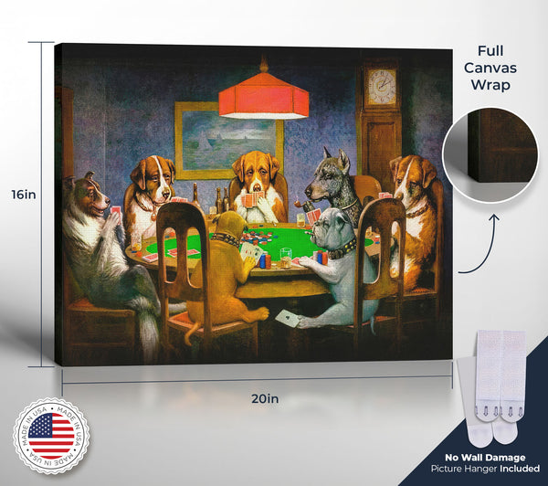 Dogs Playing Poker Canvas Frame by Cassius Marcellus Coolidge, Dogs Playing Cards, Playing Cards Wall Art,Ready To Hang for Living Room Home Wall Decor, Ready To Hang for Home Decor, C2485