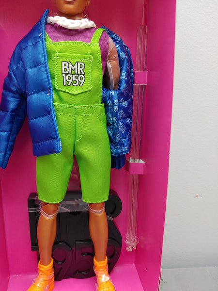 Barbie BMR1959 Ken Fully Poseable Fashion Doll with Neon Hair, in Neon Overalls and Puffer Jacket, with Accessories and Doll Stand