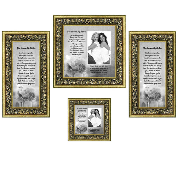 Picture Frame Set, 4 Piece Customizable Gallery Multi pack, 1-8x8, 1-4x4, 2-4x10, for Tabletop or Wall Display