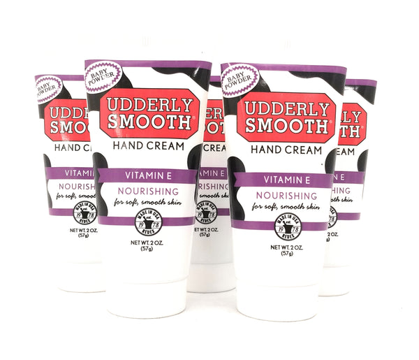 Udderly Smooth Nourishing Hand Cream With Vitamin E, Baby Powder Scent, 2 oz. Travel Size Lotion - 5 Pack