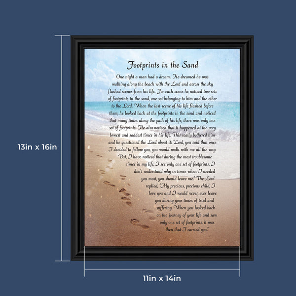 Footprints in the Sand Inspirational Wall Art, Beach Decor, Christian Gifts for Women and Men, Christian Wall Decor, Get Well Soon, Encouraging Scripture Wall Art, Framed Sympathy Gift, 6380