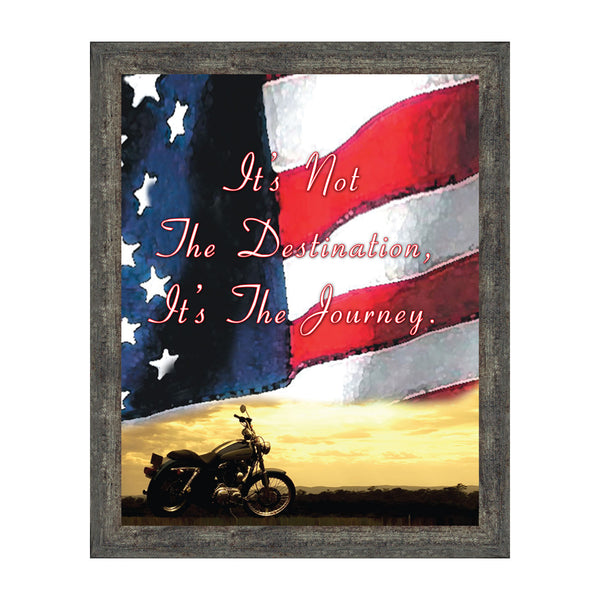 Harley Davidson Gifts for Men and Women, Patriotic Harley Accessories, Harley Davidson Wedding Gifts, Sunset American Flag for Harley Riders, "It's Not the Destination" Unique Motorcycle Decor,  2122