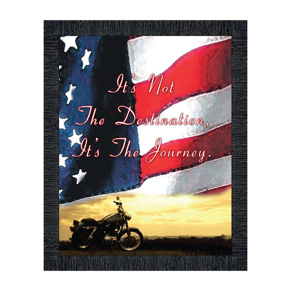 Harley Davidson Gifts for Men and Women, Patriotic Harley Accessories, Harley Davidson Wedding Gifts, Sunset American Flag for Harley Riders, "It's Not the Destination" Unique Motorcycle Decor,  2122
