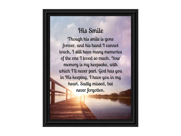Sympathy Gifts for Loss of Husband, Memorial Gift, His Smile In Memory of Loved One, Picture Frames for Sympathy Gift Baskets, Bereavement Gifts for Loss of Father, Loss of Son Condolence Gift, 2182