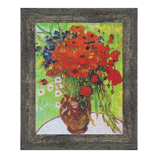 Red Poppies and Daisies by Vincent Van Gogh Framed Print, Red Flower Design for Home Decor, 11x14, 2440