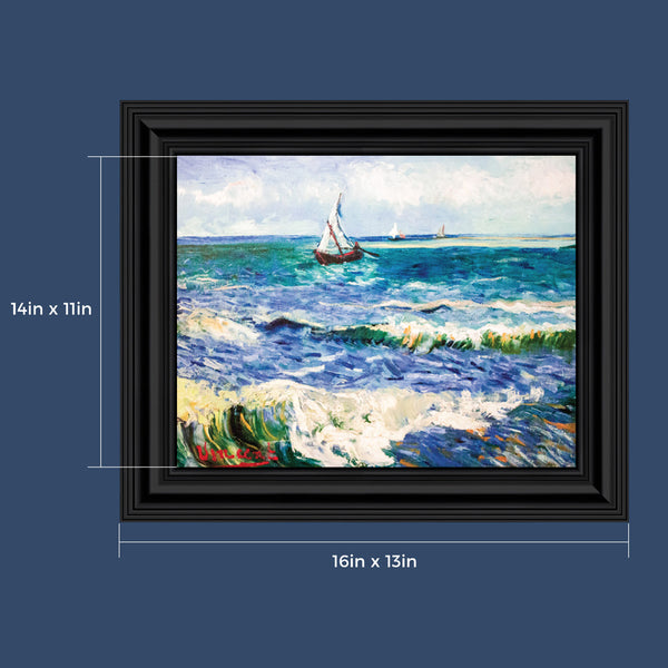 Seascape at Saintes Maries by Vincent Van Gogh Framed Wall Art Print, Nautical Wall Decor for Kitchen or Living Room, Home Decor Gift, 11x14, 2449