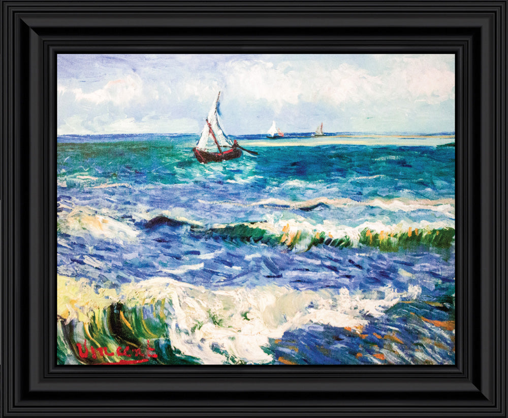 Seascape at Saintes Maries by Vincent Van Gogh Framed Wall Art Print, Nautical Wall Decor for Kitchen or Living Room, Home Decor Gift, 11x14, 2449
