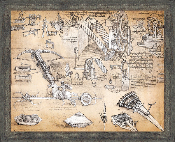 Leonardo Da Vinci Inventions Collage, World Famous Wall Art Collections, Included Armored Car, Giant Crossbow and Much More, Great Gift or Wall Decor for any room in your house, 11x14, 2454