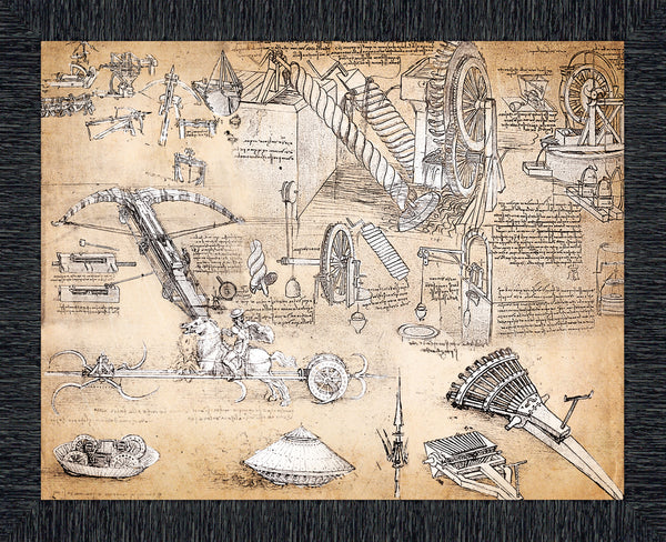 Leonardo Da Vinci Inventions Collage, World Famous Wall Art Collections, Included Armored Car, Giant Crossbow and Much More, Great Gift or Wall Decor for any room in your house, 11x14, 2454