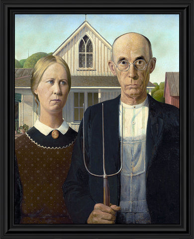 American Gothic by Grant Wood. World Famous Wall Art Collection, Framed American Gothic Print for Your Living Room or Den, 11x14, 2461
